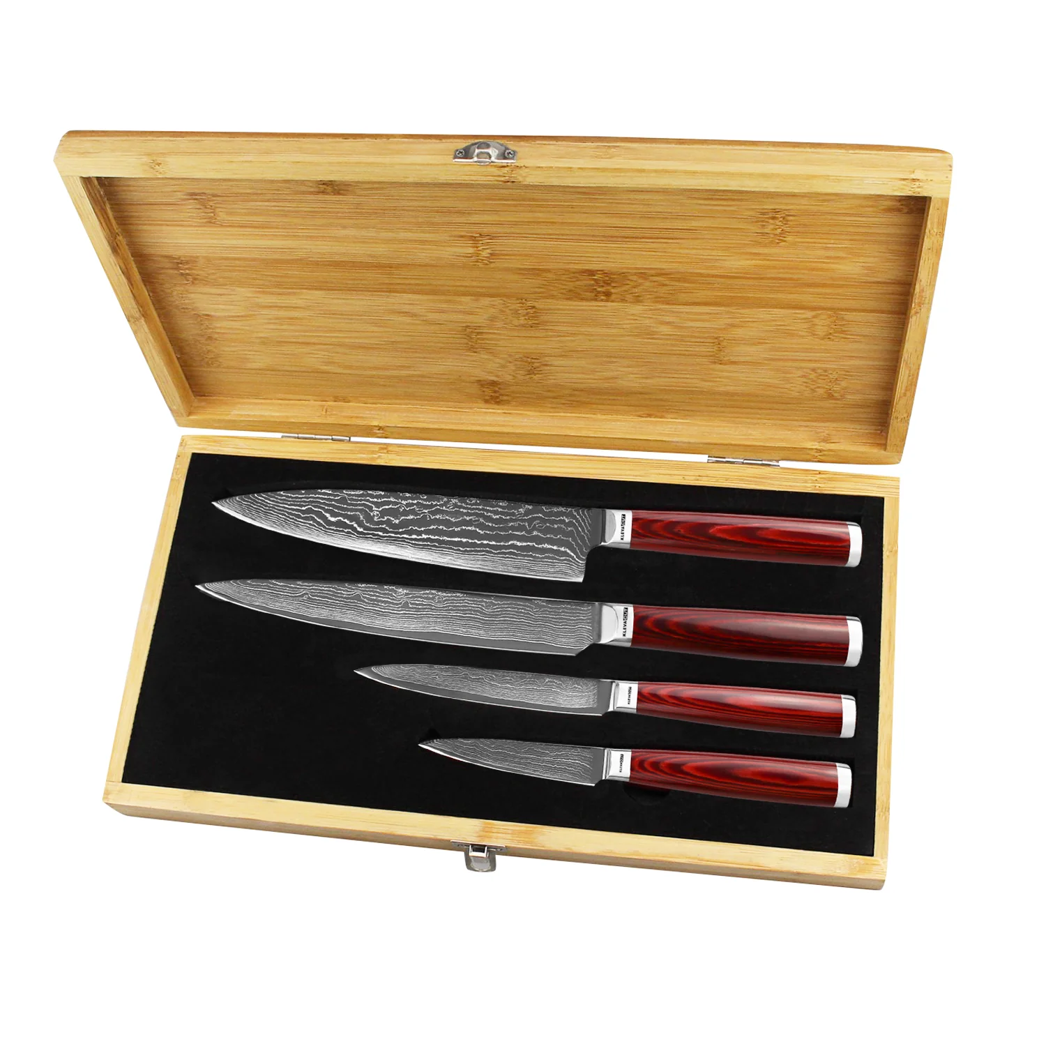 Professional 67 Layer Damascus Steel 4pc Chef Knife Set Beautiful Bamboo Case - Image 4