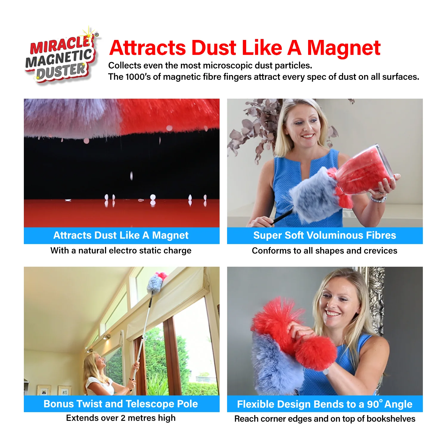 Kleva Miracle Magnetic Duster® Attracts Dust Like A Magnet! + 2 Meter Long Extension Pole - Image 4