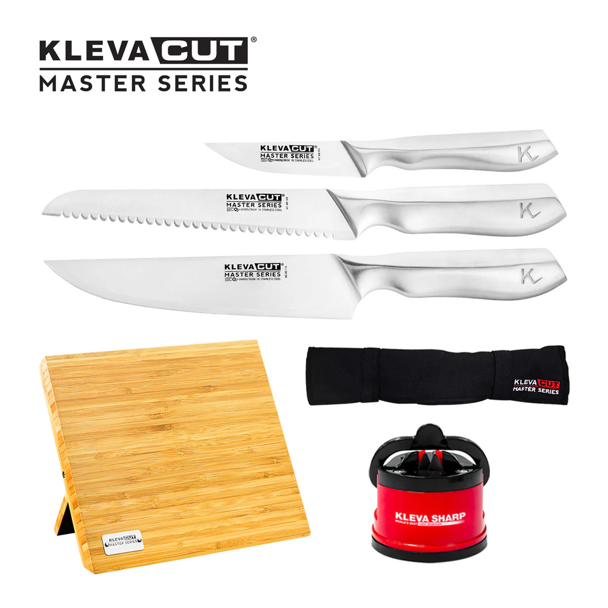 KlevaCut® Master Series 3pc Premium Kitchen Knife Set with FREE Sharpener & Block - Image 11