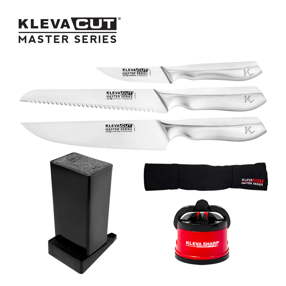 KlevaCut® Master Series 3pc Premium Kitchen Knife Set with FREE Sharpener & Block - Image 12