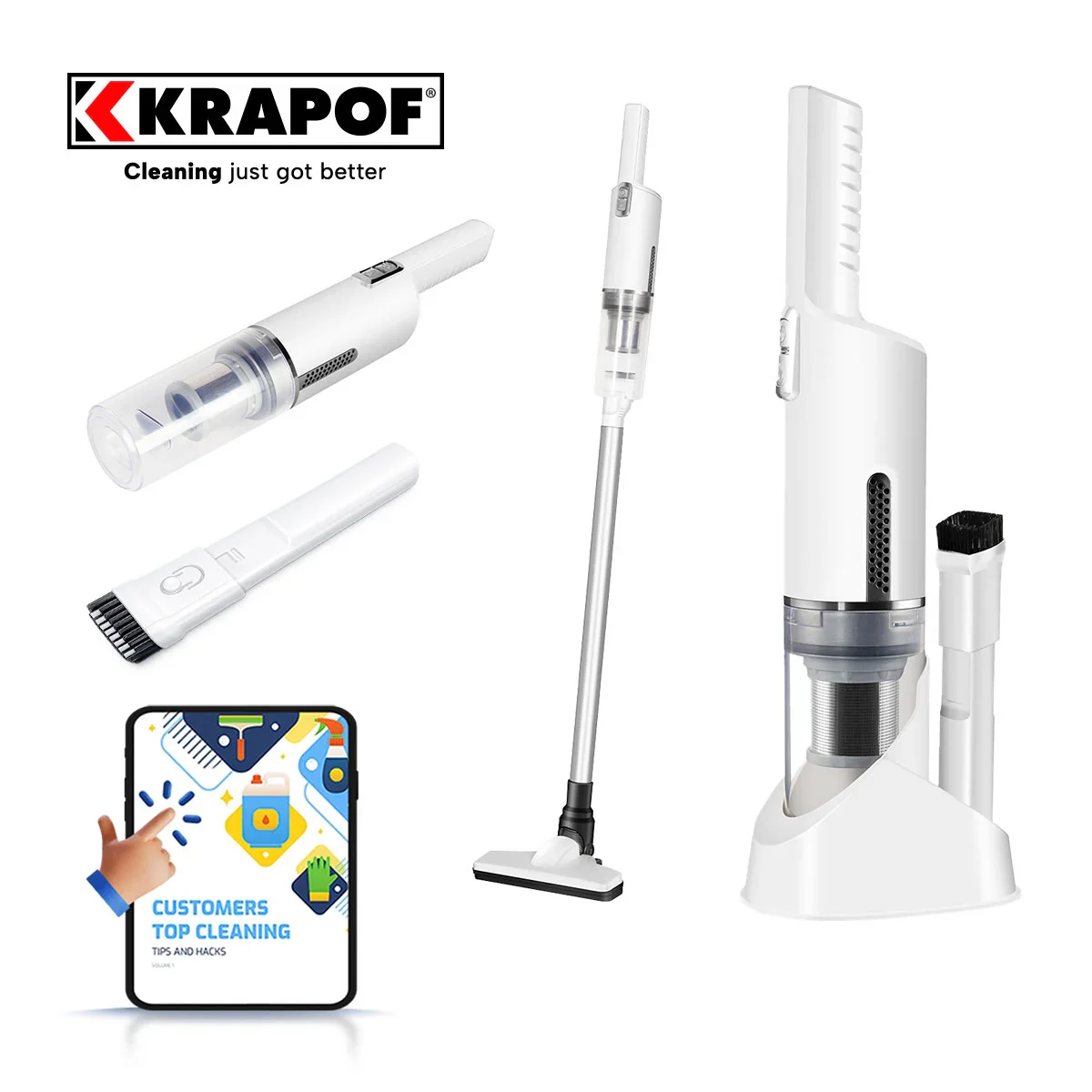 KRAPOF® 2-in-1 FlexiVac Cordless Vacuum - Handheld & Stick Vacuum with HEPA Filter