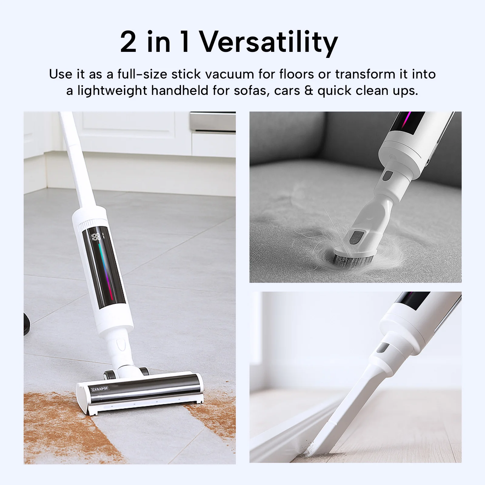 TV SPECIAL - KRAPOF® Compact Clean Self-Empty 2-in-1 Vacuum - Handheld + Stick Vac (1.2kg) - Image 4