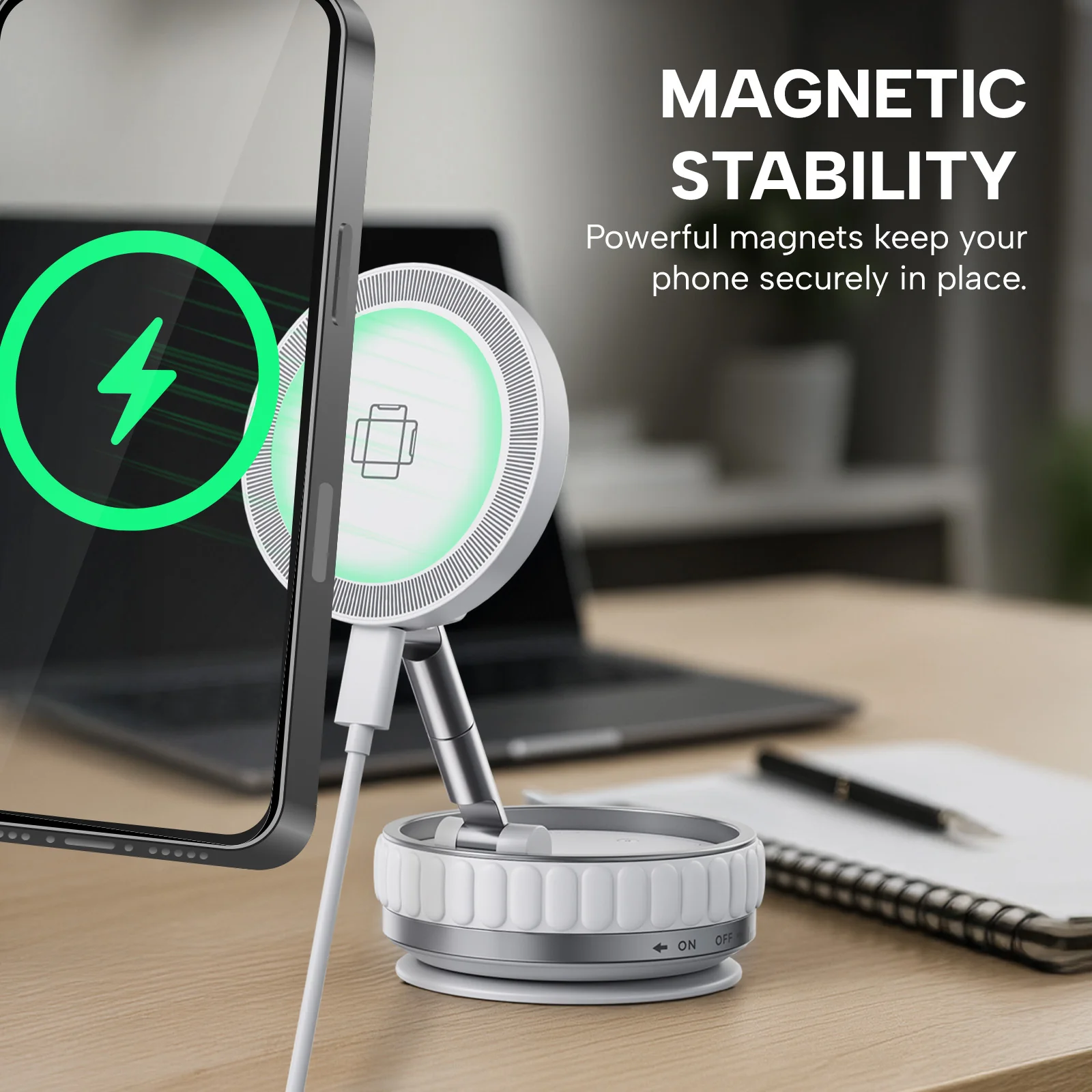 KLEVA® Charge Grip 360 – MagSafe-Compatible Suction Phone Mount & Wireless Charging Stand - Image 5